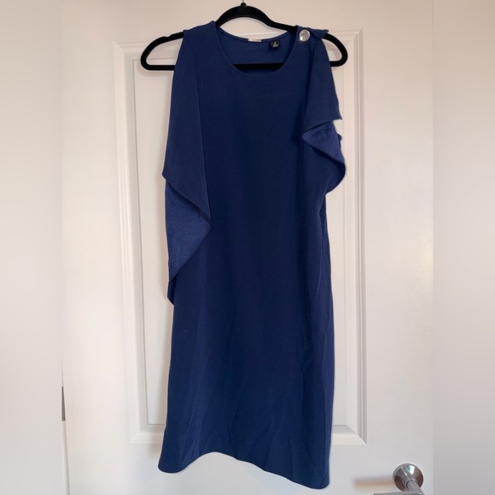 CHICO’S Black Label Elegant Blue Sleeveless Asymmetrical Dress